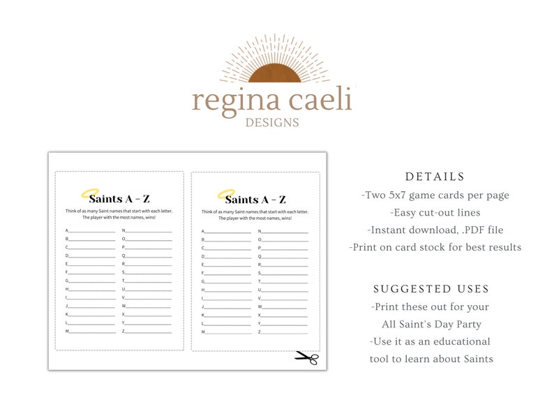 Saints A-Z Printable Game, All Saints Day Game, All Saints Activity ...
