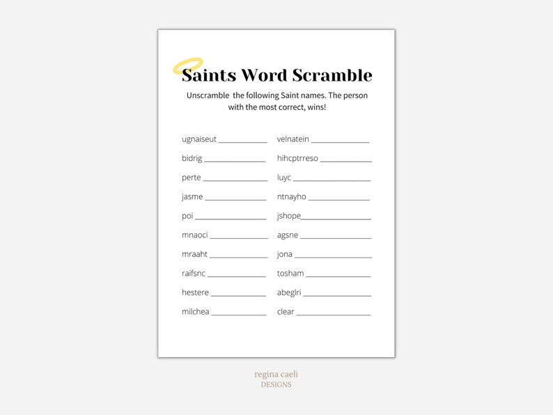 Saints Word Scramble Printable Game, All Saints Day Game, All Saints ...