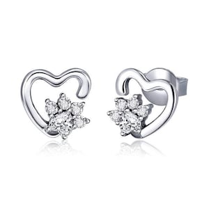 Pendientes de pata de cristal Plata de ley, pendientes, gatos, regalos para los amantes de los gatos, tachuelas, pendientes de tachuelas, pendientes de plata, plata de ley
