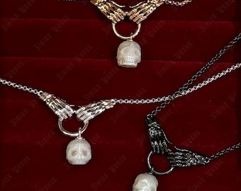 Natural Pearl Necklace • Hand-carved Pearl Skull necklace•Dainty Pearl jewelry