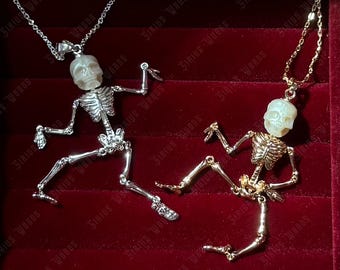Skeleton Pearl Necklace • Natural Pearl Hand-carved detailed design • Unique Gothic Jewelry for Halloween Wedding Parties • Creepy Cute Gift