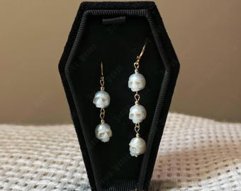Hand-carved Crying Face Pearl Skull earrings •925 Sterling silver earrings •14k Gold Filled •Natural pearl earring•Gift for best friend