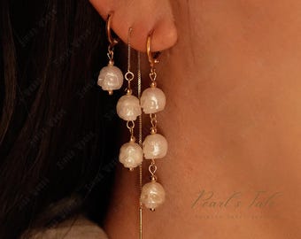 Natural Pearl skull Hoop Earrings• Hand-carved Crying Face Pearl Skull earrings •925 Sterling silver earrings •14k Gold Filled •