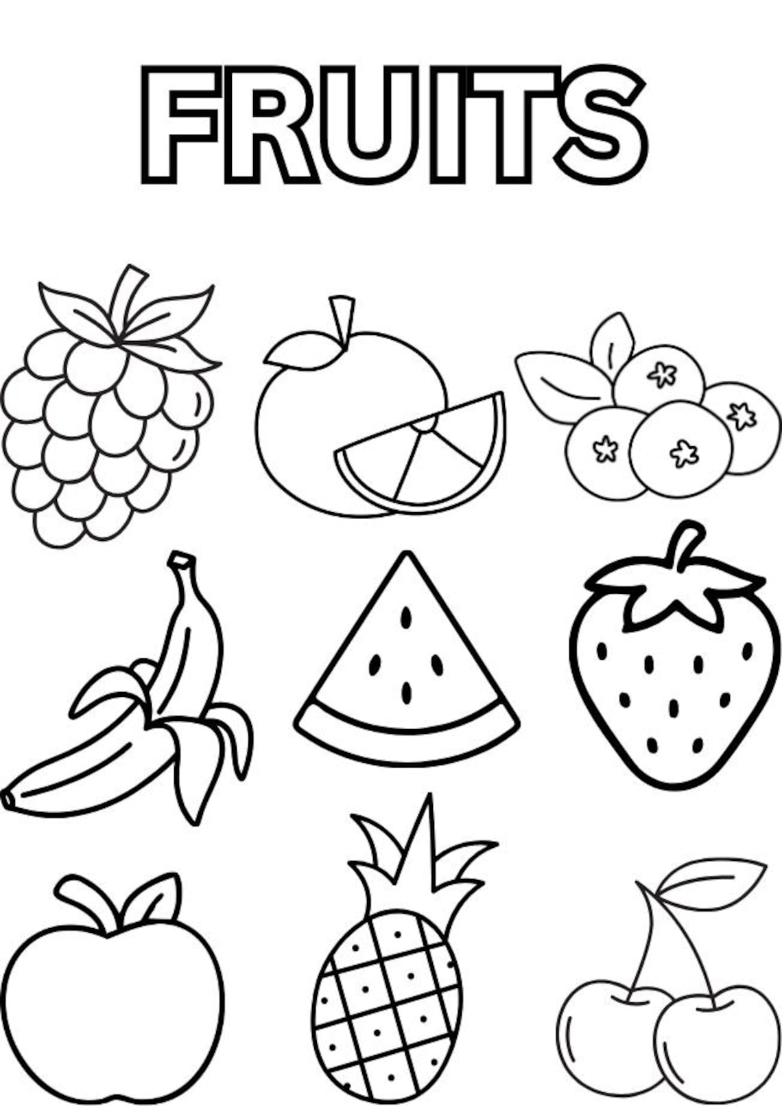 Fruits and Veggies Coloring Pages for Kids - Etsy