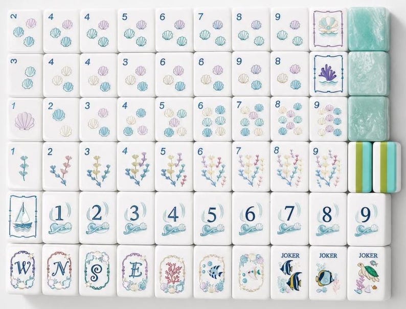 Luxury Ocean Inspired Mahjong Set Shimmering Pearl Blue Acrylic Tiles Coastal Beach Aesthetic Board Game Custom Mahjong Gift afbeelding 4