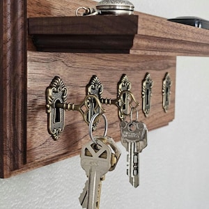 Lock-Style Key Holder with Shelf – Wooden Key Organizer – Unique Skeleton Key Design – Entryway Wall Mount - key holder