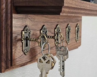 Lock-Style Key Holder with Shelf – Wooden Key Organizer – Unique Skeleton Key Design – Entryway Wall Mount - key holder