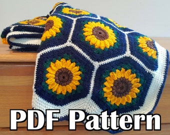 Sonnenblume Waben afghanische Decke PDF Häkelanleitung | 6ft3 x 6ft5 | Stilvoll, gemütlich | Perfektes Geschenk für Muttertag | Frühling oder Sommer