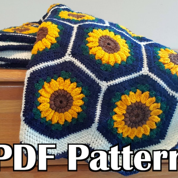 Sunflower Honeycomb Afghan Throw Blanket PDF Crochet Pattern | 6ft3 x 6ft5 | Stylish, Cozy | Perfect Gift for Mothers Day | Spring or Summer