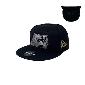 May include: Black baseball cap with a white embroidered image of a man's face and the text "da Vinci" in gold embroidery.