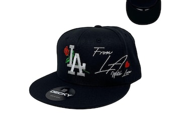 Los Angeles LA Rose With Love Heart Snapback Hat All Black