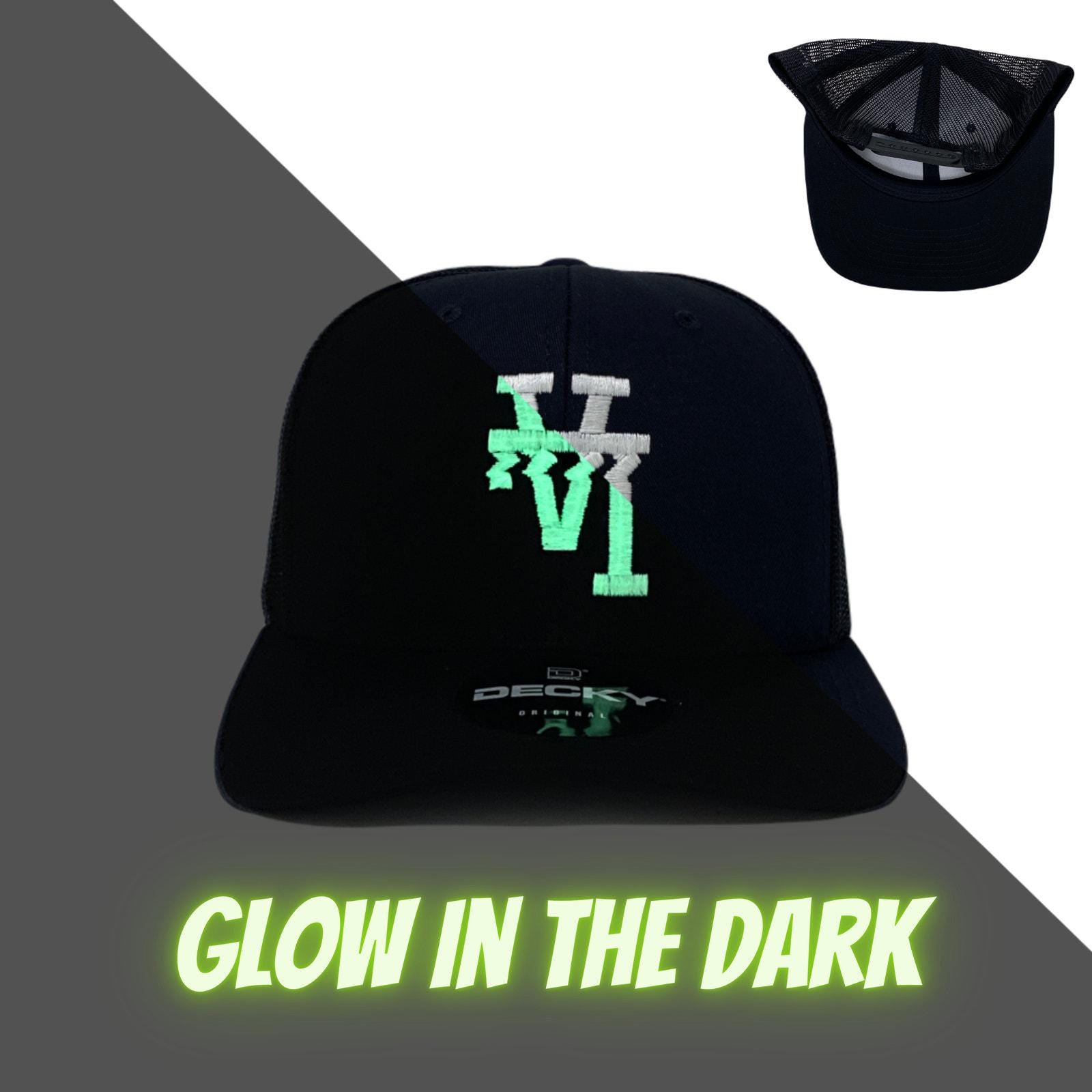 Los Angeles LA Wavy Upside Down Trucker Hat in Black GLOW in
