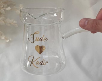 Personalized Borosilicate Glass Turkish Coffee Pot: Groom Cezve Gift