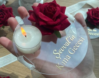 Personalized Red Rose Candle: Bridal Shower Favor, Henna Night Gift