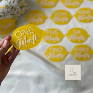 Acryl Mijlpaal Kaarten voor Baby Maandelijkse Foto's, Baby Shower Gift, Citroenen Milestone Card, Baby aankondiging teken, Babyshower gunsten