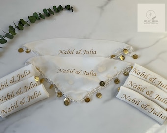 Personalized Sequin Chiffon Handkerchief: Golden Script Wedding Accessory