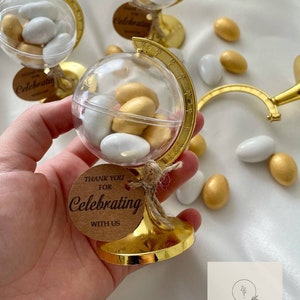 Personalized Mini World Globe, Gold Mini Globe Candy Container, Favor Container, Candy Container, Candies in a Personalized World