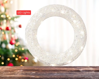 LED White Glitter Wreath | Holiday Door | Xmas Decor | Christmas Decoration | Mantel Wreath