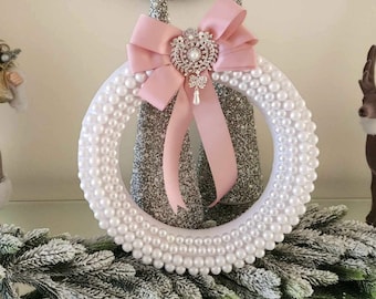 Pearl & Satin Indoor Christmas Wreath | Holiday Wreath | Xmas Decor | Christmas Decoration | Mantel Wreath