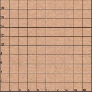 Puede incluir: Una cuadrícula en blanco con 18 cuadrados de ancho y 18 cuadrados de alto. La cuadrícula está sobre un fondo marrón claro.