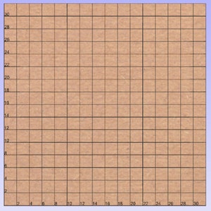 Peut inclure: Un papier quadrillé brun avec des lignes noires, numérotées de 2 à 30 sur les axes horizontal et vertical.