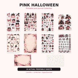 Pink Halloween Junk Journal Kit, Printable Ephemera, Cute Ghosts & Pumpkins, Girly Halloween Scrapbook, Digital Download