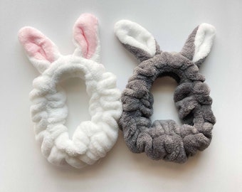 Rabbit Face Wash Bunny Ears Elastic Head Band | Soft Cloth Hair Accessory | Cute Kawaii Cat Aesthetic | Hair Band Ties | Spa Headband