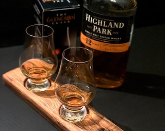 Whisky Flight Tray (light Oak) - with optional Glencairn Whisky Glasses