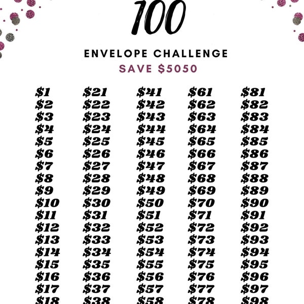 100 Envelope Challenge Printable | Save 5050 | Dots