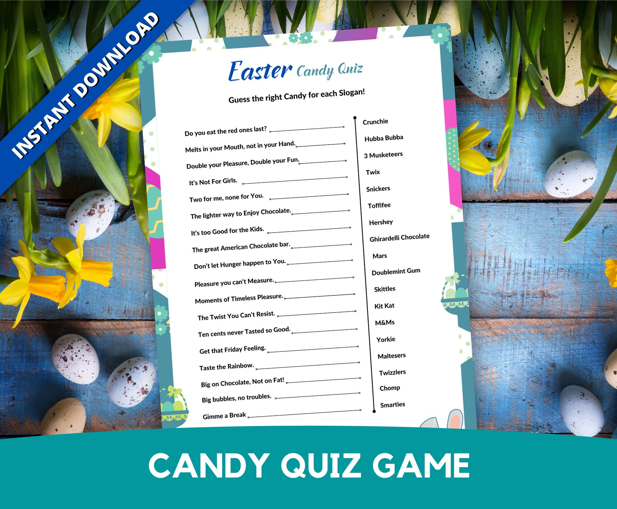 Easter Candy Quiz Game Easter Party Game Printable Easter Etsy