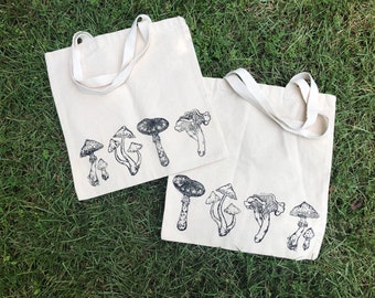 Forager Mushroom Linocut Tote Bag | Hand Printed Bag