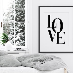 Love Typography Poster Print, Black & White Modern Wall Decor, Valentines Bedroom Wall Art, Love Quote Print, Minimalist Printable Wall Art