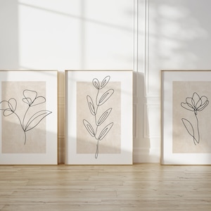 3er Set Line Art Botanische Drucke, Minimale Botanische Poster, Kontinuierliche Blumenlinie Zeichnung, Minimalistische Line Art Prints, Moderne Wanddekoration