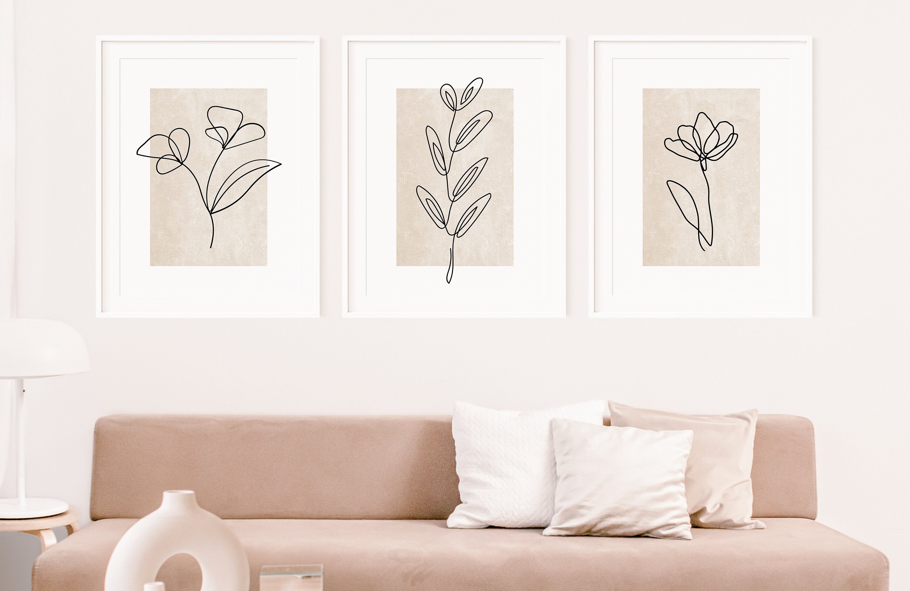 Set of 3 Line Art Botanical Prints, Minimal Botanical Posters