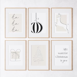 Impressões de arte de parede da galeria de Natal, arte minimalista de parede de Natal, conjunto de 6 imprimíveis de Natal, decoração de Natal neutra, decorações de Natal