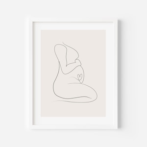 Dibujo de arte de línea de embarazo, impresión de arte de pared de mujer embarazada, arte imprimible de embarazo minimalista, arte de pared de baby Bump, descarga digital instantánea