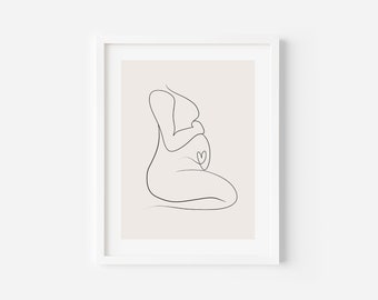 Pregnancy Line Art Drawing, Pregnant Woman Wall Art Print, Minimalist Pregnancy Printable Art, Baby Bump Wall Art, Instant Digital Download