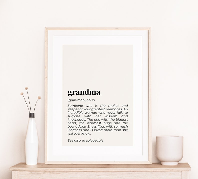 Custom Grandma Definition Print Grandmother Definition Wall Etsy