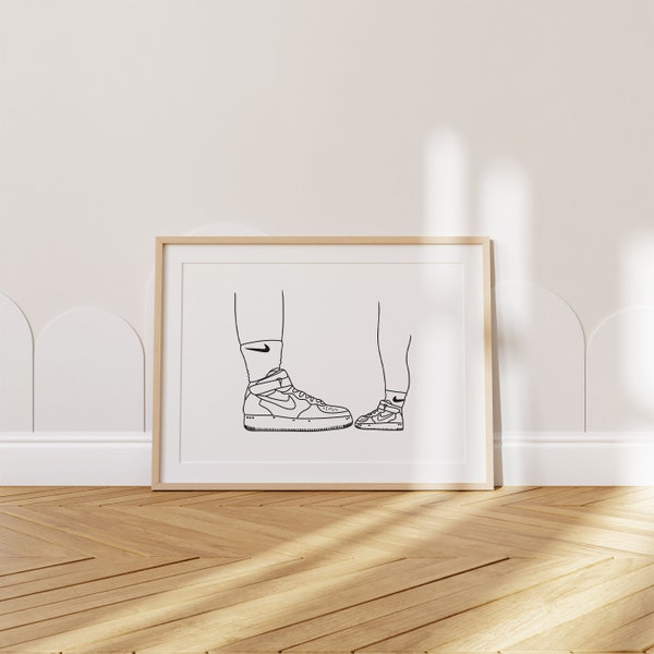 Nike Shoe Minimalist Line Art Print, Printable Gift for Sneaker Head Dad, Hand Drawn Nike Sneakers Drawing, Fathers Day Gift for Dad