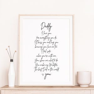 Daddy I Love You Poem Print, Fathers Day Gift for Dad from Baby, Gift for Dad from Child, Typography Quote Print, Minimalist Wall Art Print image 1