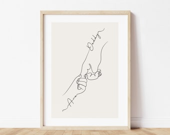 Tenendo la stampa del disegno a mano di papà, regalo personalizzato per la festa del papà per papà o nonno, nome personalizzato Wall Art, regalo sentimentale per papà