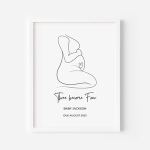 Impresión artística personalizada de la línea de embarazo, póster de anuncio de embarazo, impresión minimalista de arte de pared de madre embarazada, dibujo personalizado de línea de embarazo