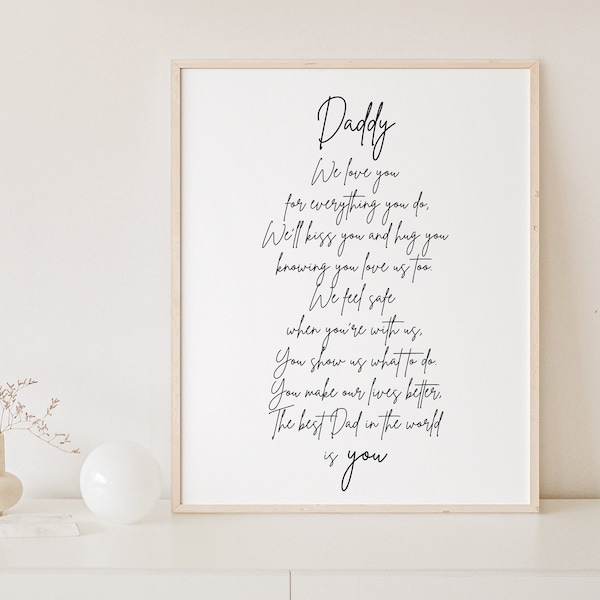 Daddy We Love You Poem Print, Fathers Day, Gift for Dad from Kids, Special Birthday gift from Children, Minimalist Typography Art Print Dad