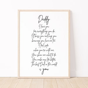 Daddy I Love You Poem Print, Fathers Day Gift for Dad from Baby, Gift for Dad from Child, Typography Quote Print, Minimalist Wall Art Print image 2