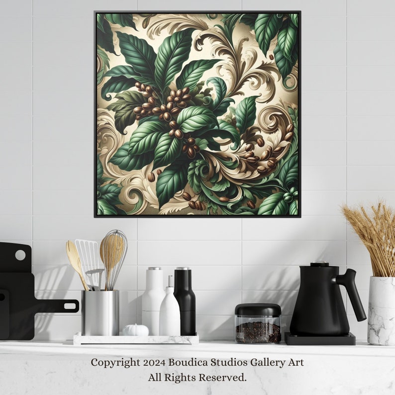 Framed Canvas Antique Textiles Wall Art Print Vintage Gallery art with hanging kit Provencal Coffee Beans Original Kitchen Art image 1