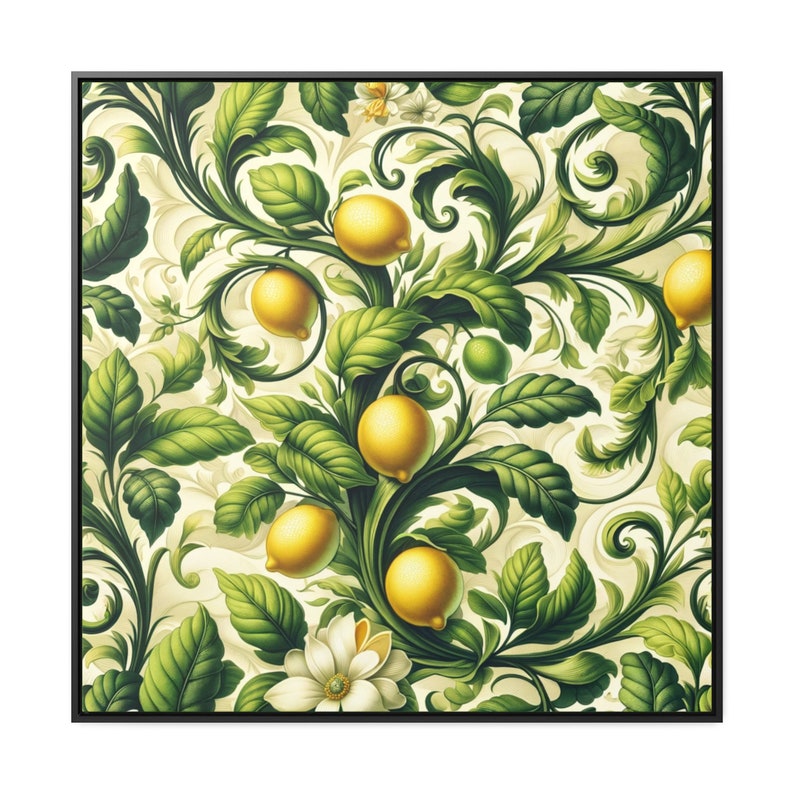 Framed Canvas Antique Textiles Wall Art Print Vintage Gallery art with hanging kit Provencal Lemons Original Kitchen Art image 3