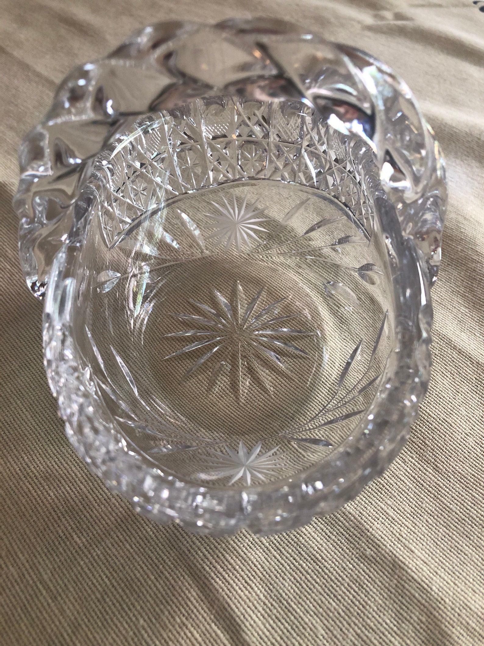 Vintage Lead Crystal Starburst Basket with Handle Etsy