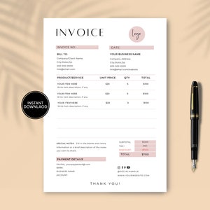 Invoice template download, Printable Invoice Template , Editable Invoice , business invoice, custom invoice template | A4 | US Letter |