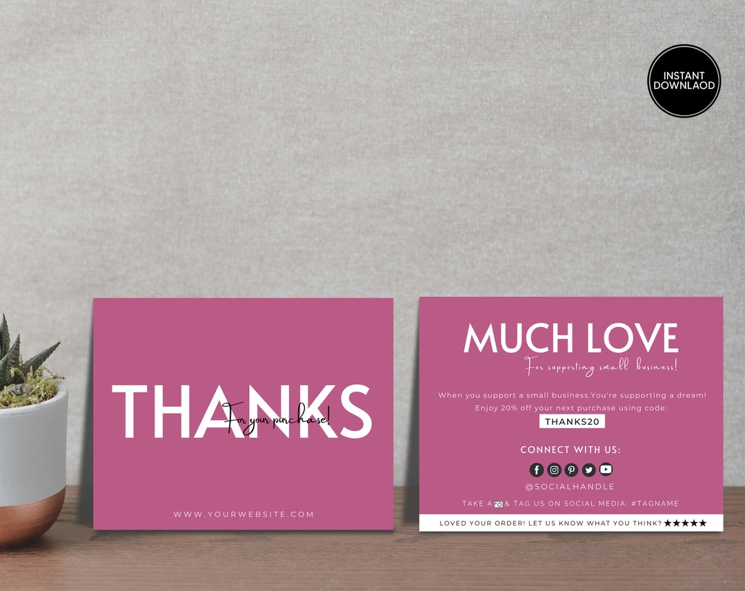EDITABLE Business Thank You Card Printable Thanks for Your Purchase