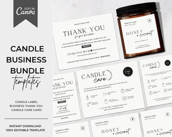 Editable Candle Label Template With Matching Business Thank you Card Printable and Candle Care Card, Modern Candle Labels